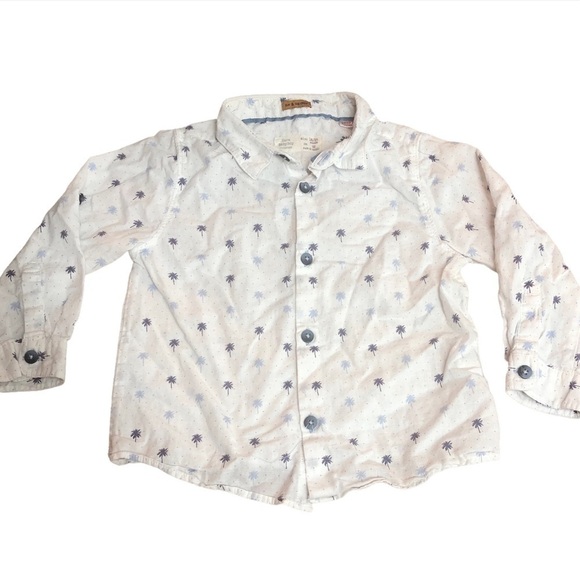 🎉3 For 15$🎉 Baby Boy White Summer Button Down Shirt With Palmtrees Size 18-24 - Picture 1 of 5